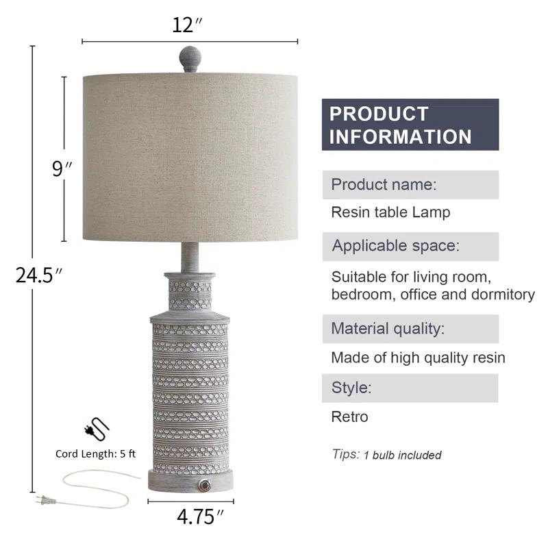 Union Rustic 24.5"country retro farmhouse resin table lamp set,classic design suitable for living room,bedroom bedside (Set of 2)