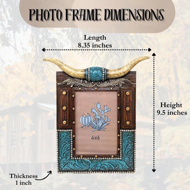 Union Rustic Rustic Southwestern Picture Frame with Tooled Leather and Faux Horns Accents
