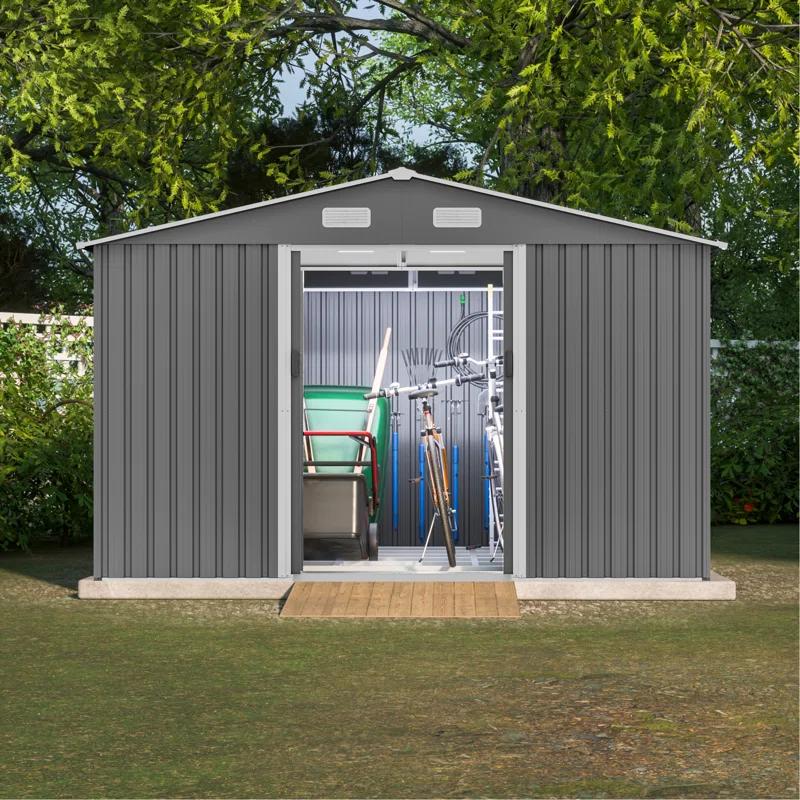 TYUNABRN 10X8 FT Outdoor Tool Storage Shed With Metal Foundation & Lockable Doors