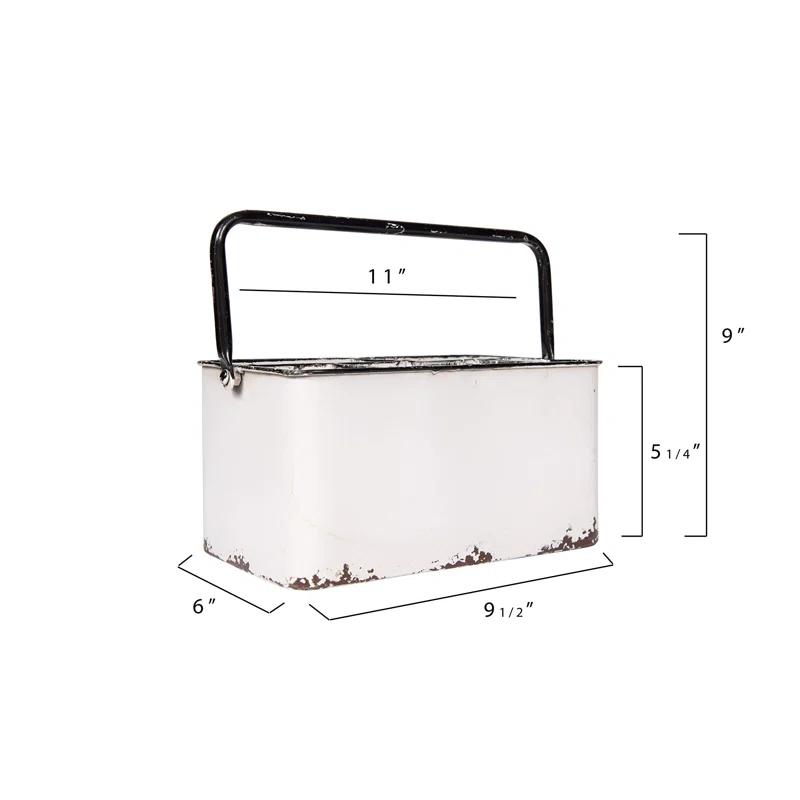 Hokku Designs Distressed White Metal Caddy With 6 Compartments