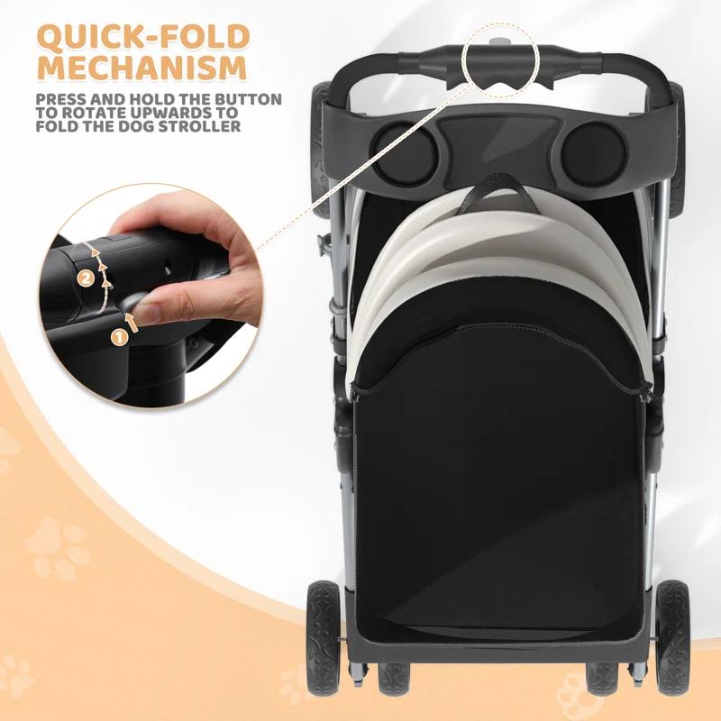 MoNiBloom Folding Pet Stroller, Foldable Dog Jogger Stroller with Detachable Carrier, Basket and Cup Holder
