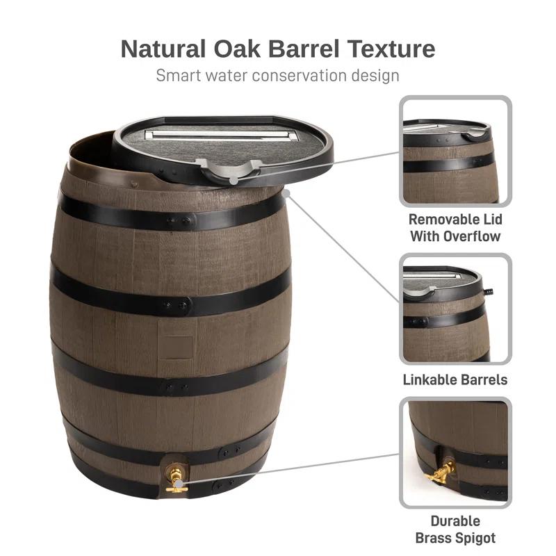 RTS Companies 55 Gallon Premium Eco Flat Back Rain Barrel with Removable Lid