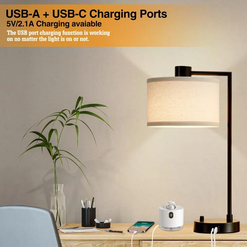 Mercer41 Navreet Table Lamp Set with USB C+A Charging Ports Fully Stepless Dimmable Bedside Lamp (Bulbs Included)  (Set of 2)