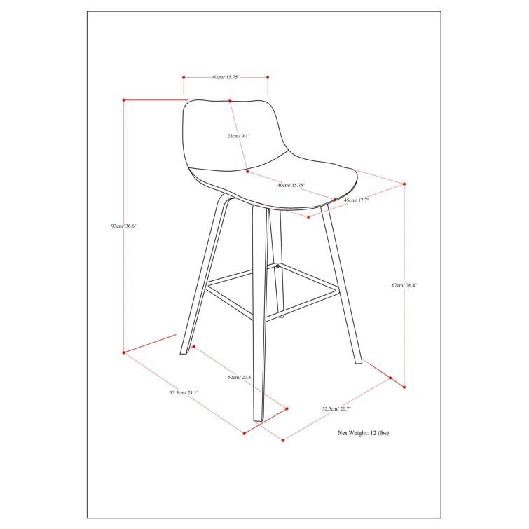 Simpli Home Randolph Upholstered Bentwood Mid-Century Modern Bar & Counter Stool with Chrome Footrest (Set of 2)