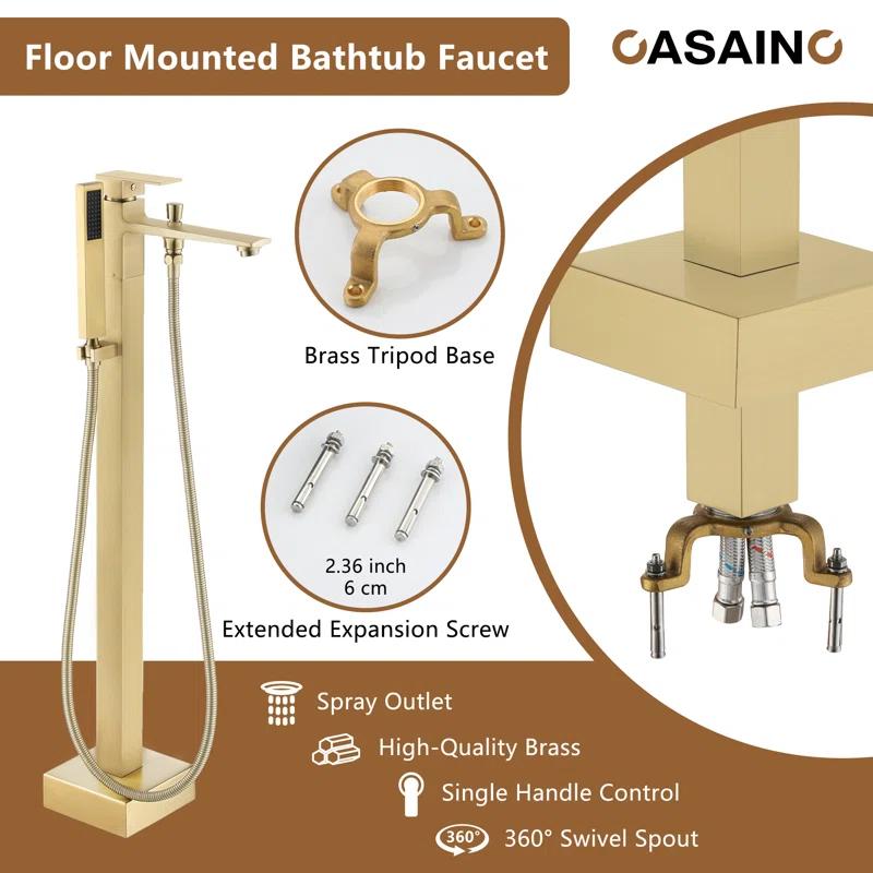 Single Handle Free Standing Bathtub Faucet with Diverter and Handshower