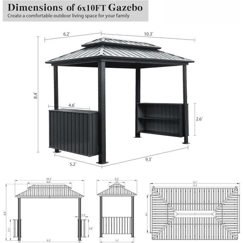 VODYXSEP Hardtop Grill Gazebo, Outdoor BBQ Gazebo With Double Galvanized Steel Roof, Patio Grill Canopy With 2 Cabinets And Ceiling Hooks For Backyard, Lawn, Garden