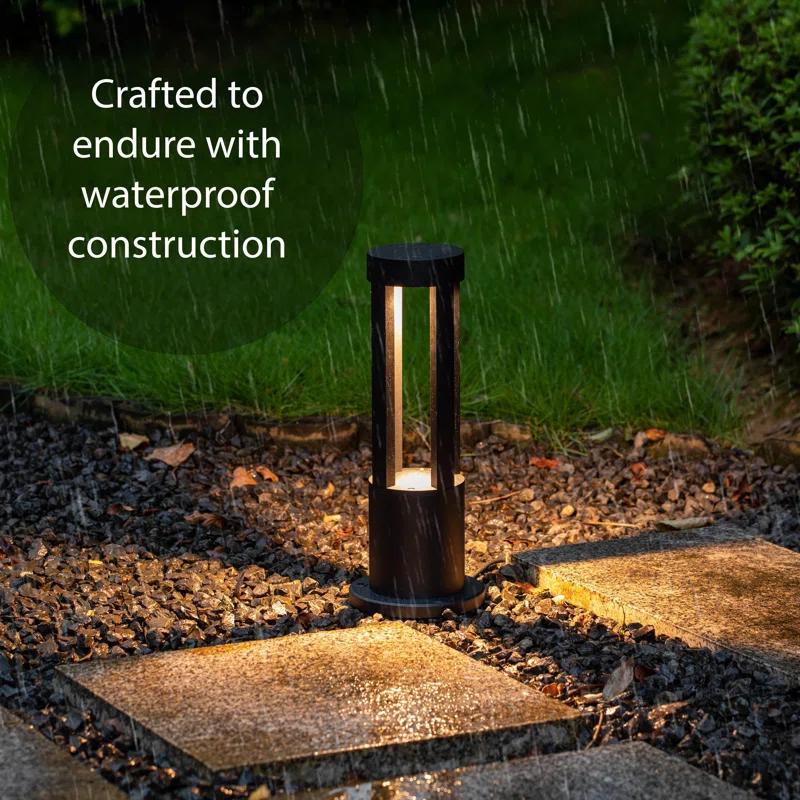 Gardenised Gardenised 15.75-inch Round Led Bollard Path Lights – Durable Decorative Aluminum Wired Landscape Lighting For Walkways, Gardens, Pools, Porches, Driveways, And Surrounding Areas, Black