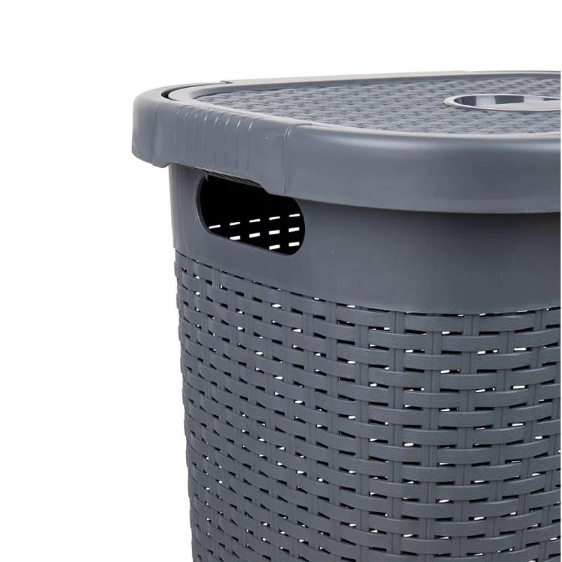 Mind Reader Mind Reader 50L Slim Laundry Hamper, Clothes Basket, Lid, Wicker Design, Plastic
