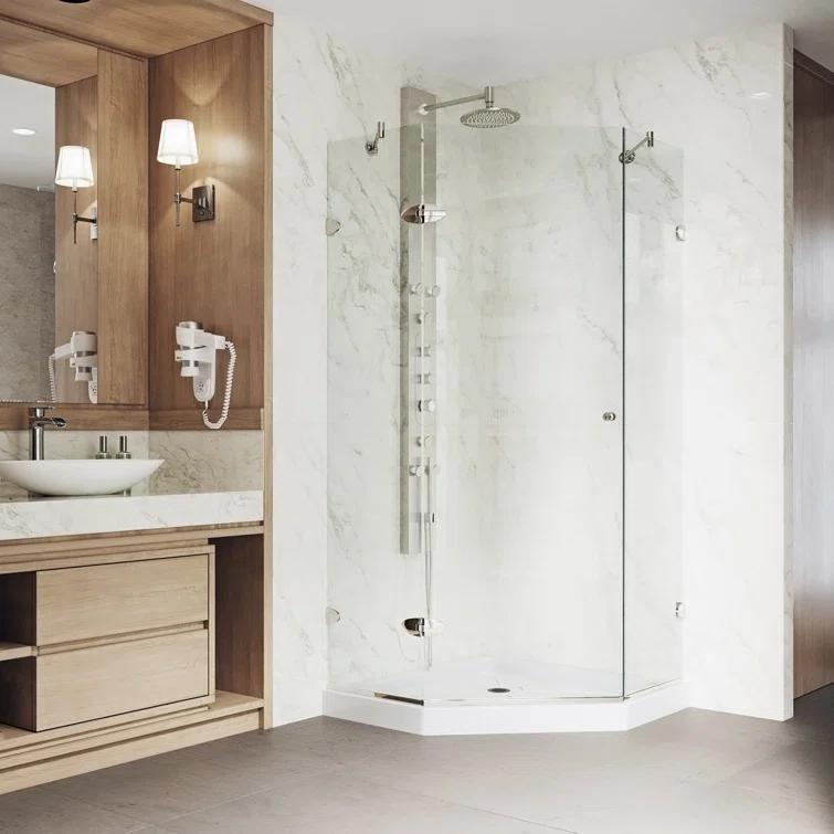 VIGO Verona 38" W x 38" D x 77" H Hinged Frameless Shower Enclosure with 3/8  Clear Glass&Base VG6061CHCL38WS