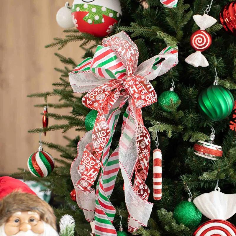 Glitzhome 178 Piece Christmas Ornaments , 4 Piece Candy Picks and 9 Piece Ribbon Bow Sets