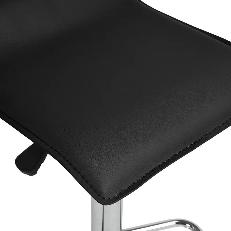 HomeRoots Set of Two Black and Silver Faux Leather and Metal Low Back Adjustable Height Swivel Bar Chairs | Wayfair
