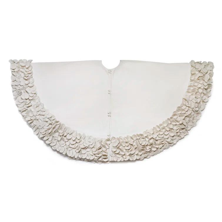 Arcadia Home Handmade Christmas Tree Skirt in Recycled Wool - Cream Ruffled Flower Border - 60" | Perigold