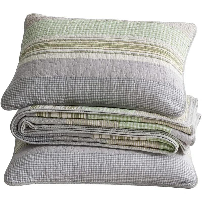 Chezmoi Collection Rene Lightweight Boho Chic Striped Cotton Quilt Set