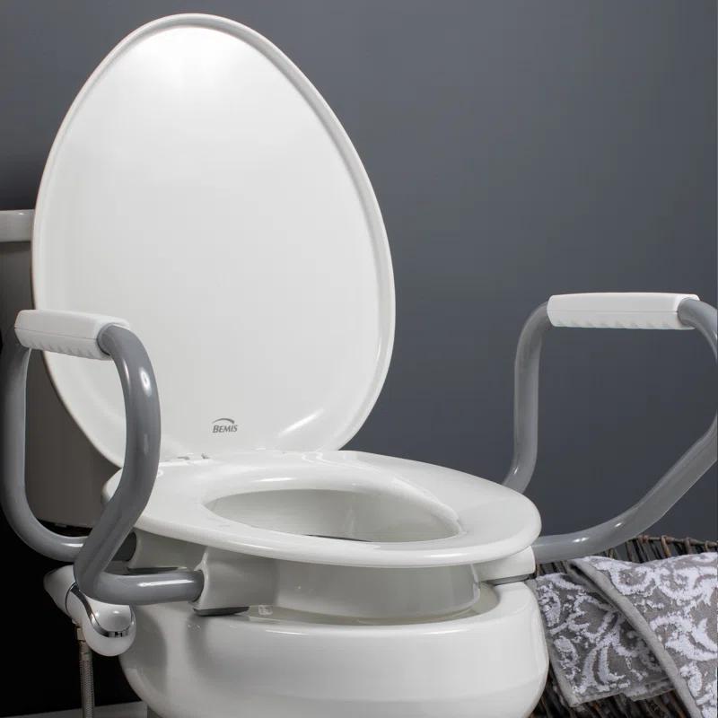 Bemis Assurance 3" Raised Toilet Seat with Handles and Bidet Attachment, Secure Hinges, Elongated, White 7YE85320H20 ARM