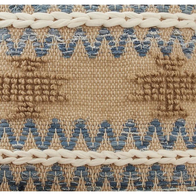 Natural Cotton Euro Chindi Pillow Cover with Blue Accents