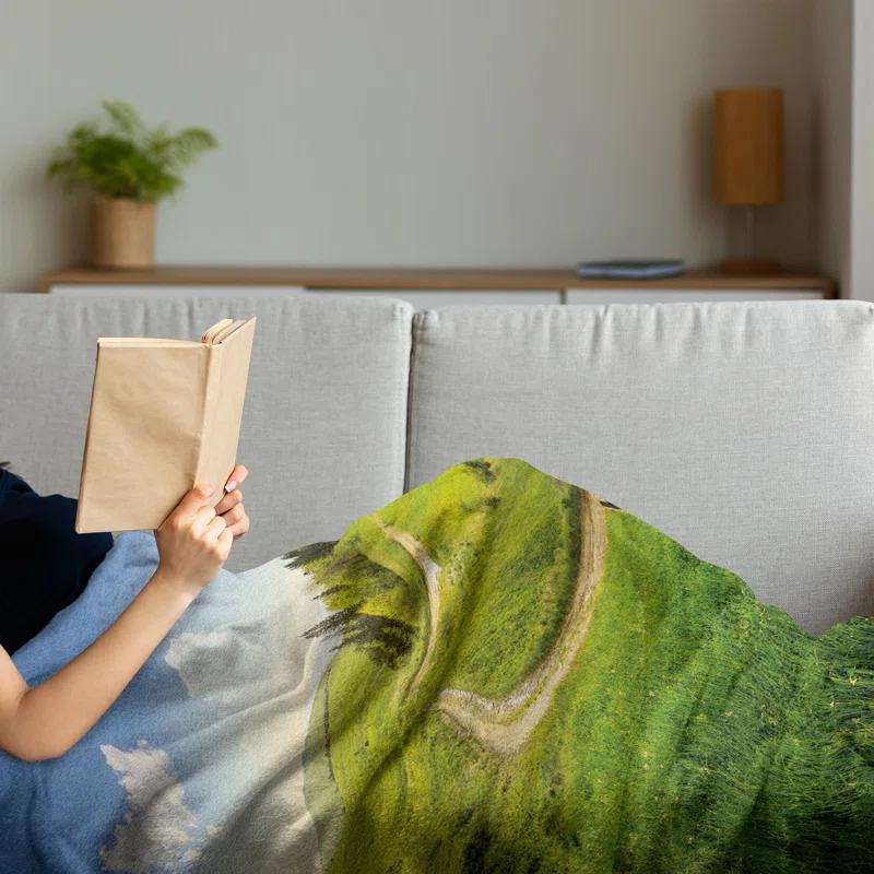 Ambesonne Ambesonne Nature Fleece Throw Blanket Hillside Meadow Trees Green Blue