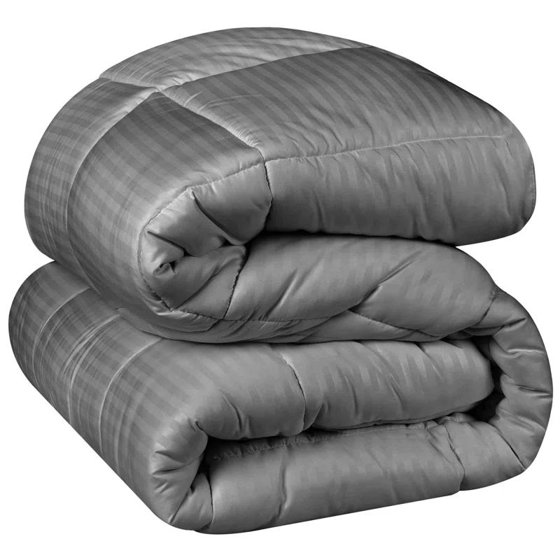 Superior Striped Reversible Box-Quilt Brushed Microfiber Medium Weight Down Alternative Comforter