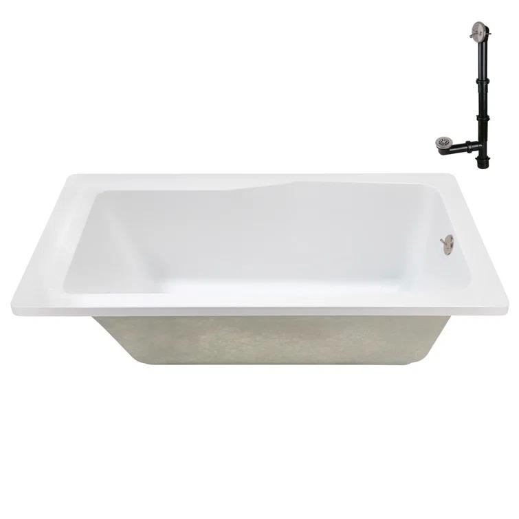 Streamline Bath 60'' x 32'' Acrylic Soaking Drop-In Bathtub, Drain Included N-4400-757-BNK