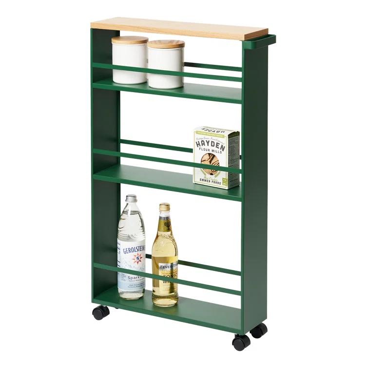 Tower Yamazaki Home Rolling Slim Storage Three Tier Utility Cart With Handle, Steel, Handle, Wheels