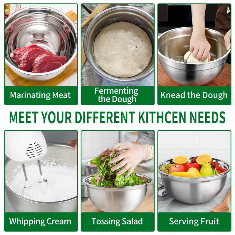 Mixing Bowls Set, 27PCS Stainless Steel Mixing Bowl With Lid Set, Large Nesting Bowls 7, 4.5, 3, 2.5, 2, 1.5QT, Measuring Cups And Spoons Baking Utensils Metal Bowl For Kitchen Prep
