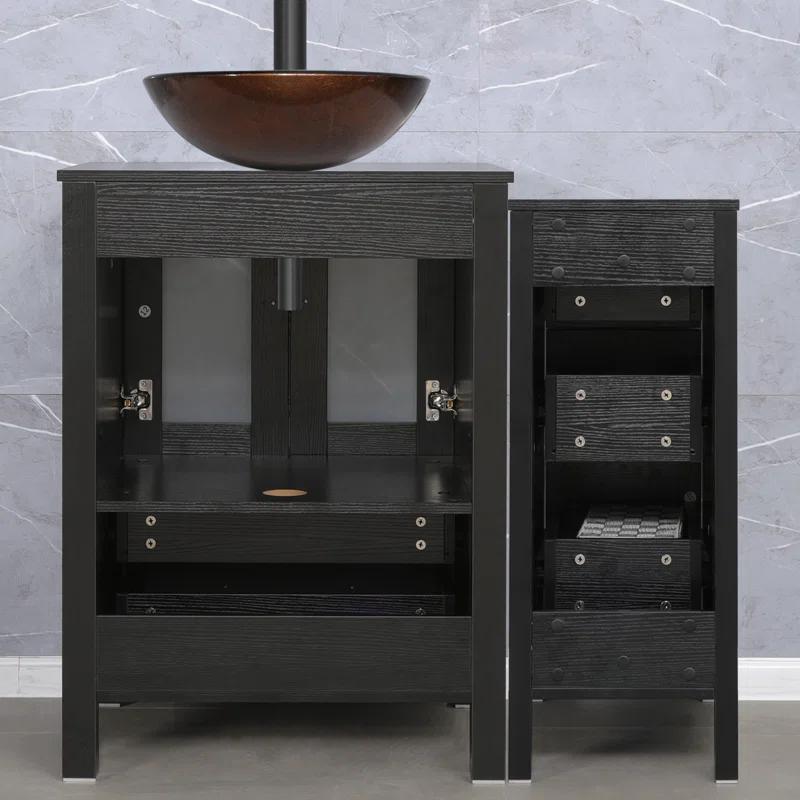 48" Single Bathroom Vanity Set with Glass Vessel Sink, Manufactured Wood Top, Water Saving Faucet