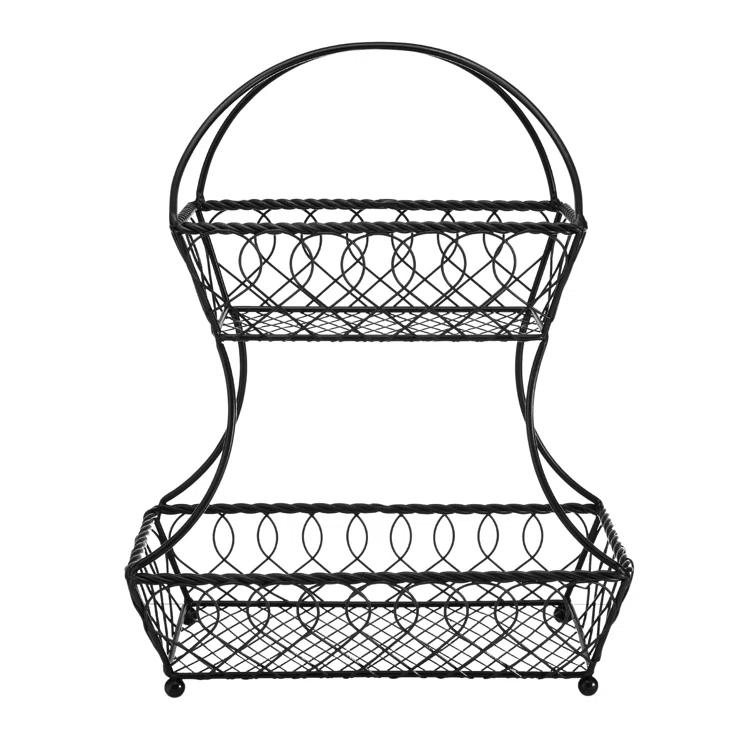 Gourmet Basics by Mikasa Gourmet Basics by Mikasa Loop and Lattice 2-Tier Flatback Metal Fruit Basket, Antique Black