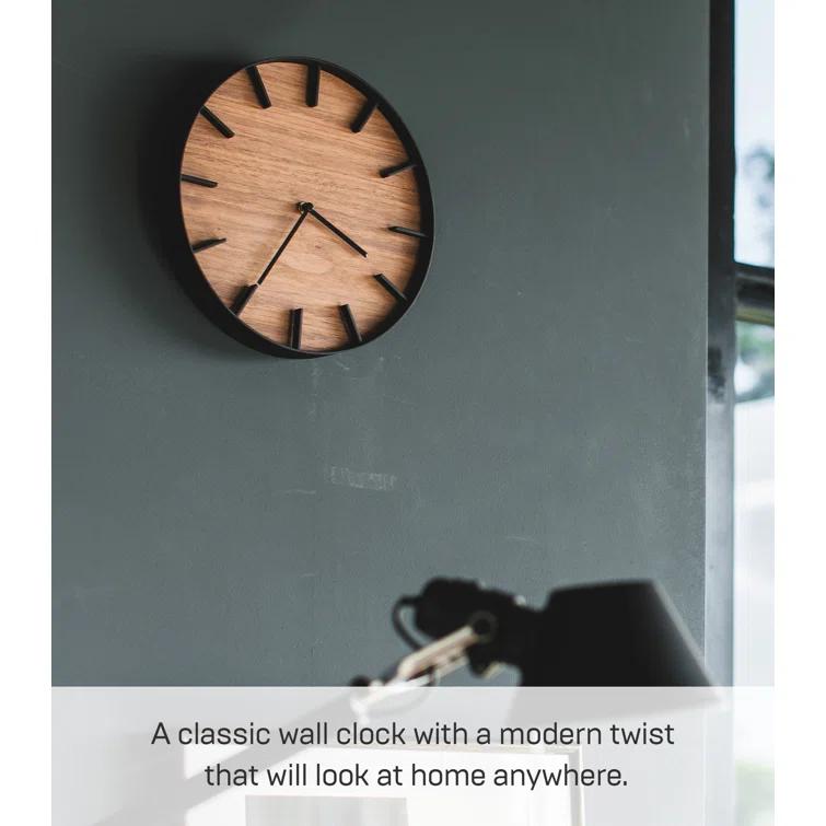 Rin Yamazaki Home Wall Clock, Modern Wood Home Decoration, Steel + Wood, Step Motion Second