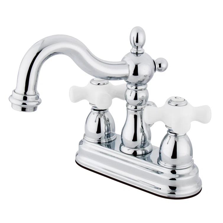 Kingston Brass Heritage Two-Handle 3-Hole Deck Mount 4" Centerset Bathroom Faucet with Plastic Pop-Up