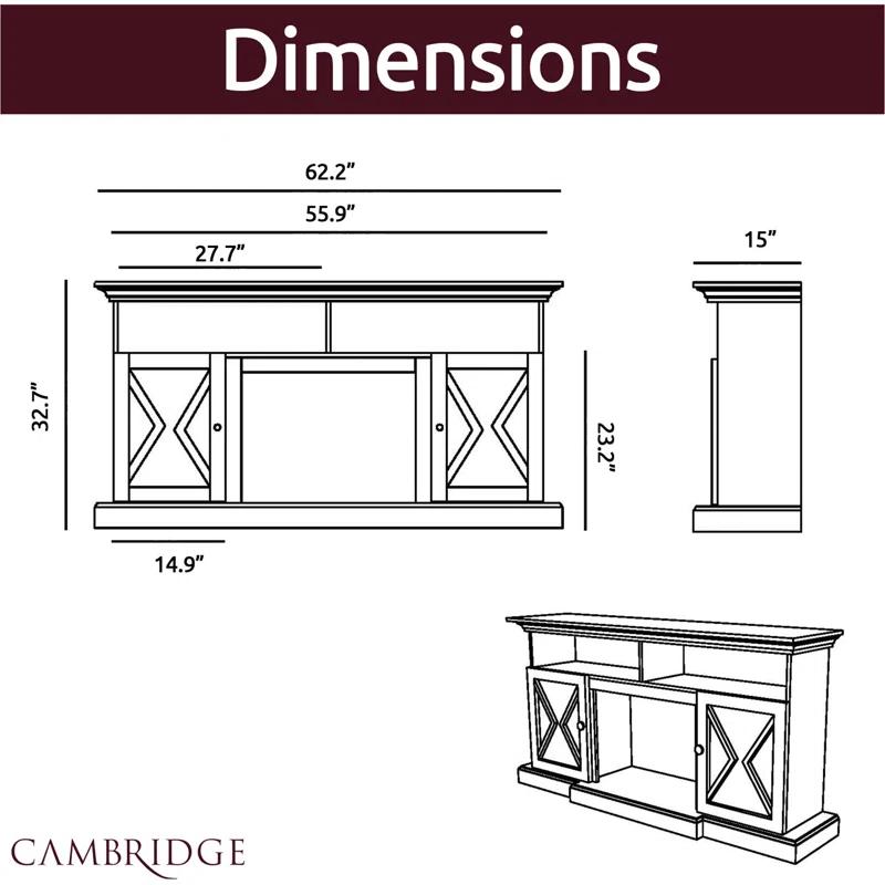 Cambridge Cambridge Summit 62-In. Farmhouse Fireplace TV Stand with Crystal Rocks Display
