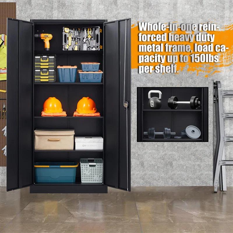 Inbox Zero Metal Storage Cabinet With Lock Door, Adjustable Shelf Steel Cabinets For Office, Home