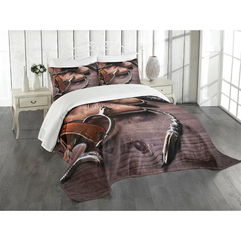 Ambesonne Ambesonne Western Bedspread Set Rustic Rodeo Cowboy Brown
