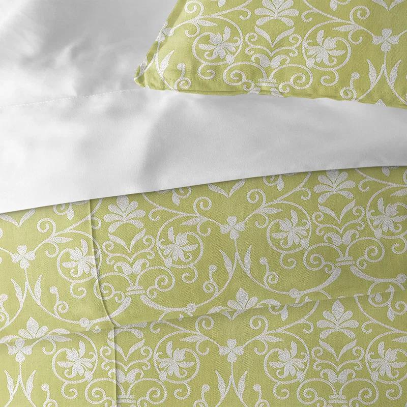 Ribbon Embroidery Sulphur Yellow Rayon Coverlet / Bedspread Set