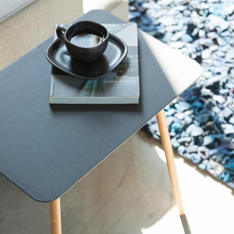 Yamazaki Home Modern Rectangular Side Table For Living Room Or Small Bedside Steel + Wood End Table
