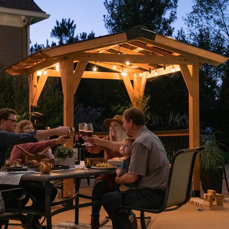Backyard Discovery Backyard Discovery Granada 10' x 9' Cedar Wood Outdoor BBQ Grill Gazebo with Hardtop Galvanized Steel Roof and Bar Tops