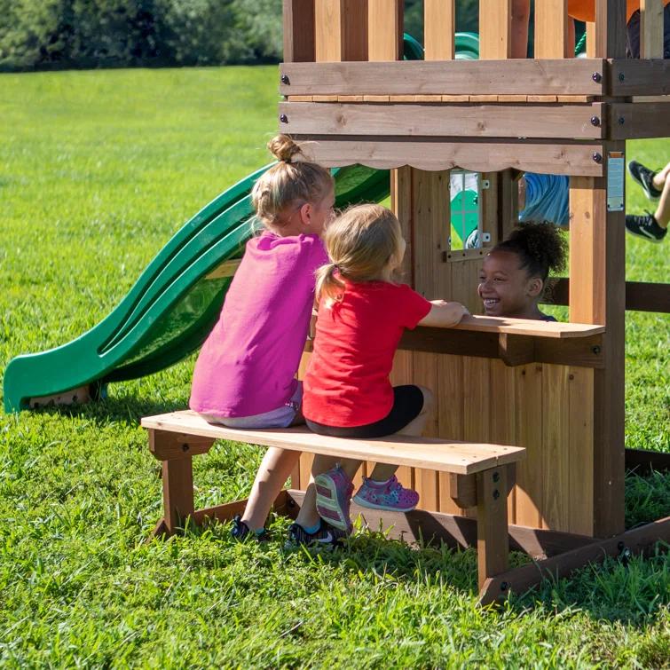 Backyard Discovery Backyard Discovery Lakewood Cedar Wood Swing Set with Wave Slide, Clubhouse, Playhouse, and Snack Bar Window