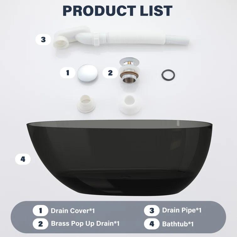 CASAINC Marfa 59'' x 31'' Egg Semi Transparent Resin Freestanding Soaking Bathtub CA06014REGG59AG