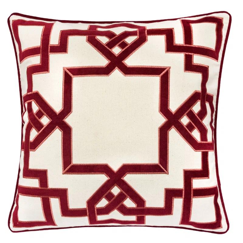 Carly Applique Embroidery 20" Square Decorative Throw Pillow Red
