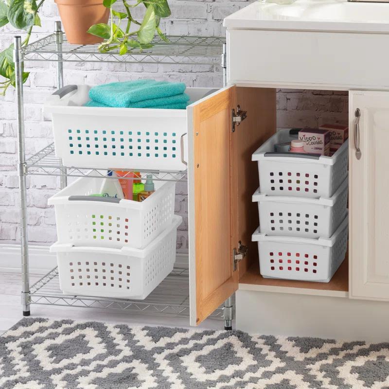 Sterilite Sterilite Small Stacking Basket, Stack Storage Bins, Organize Closets, Pantry, Bathroom or Classroom (Set of 8)