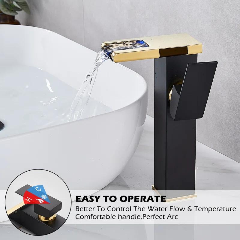 YCCUZA Y217H-BG Single Hole Faucet Single-handle LED Bathroom Vessel Sink Faucet with Drain Assembly