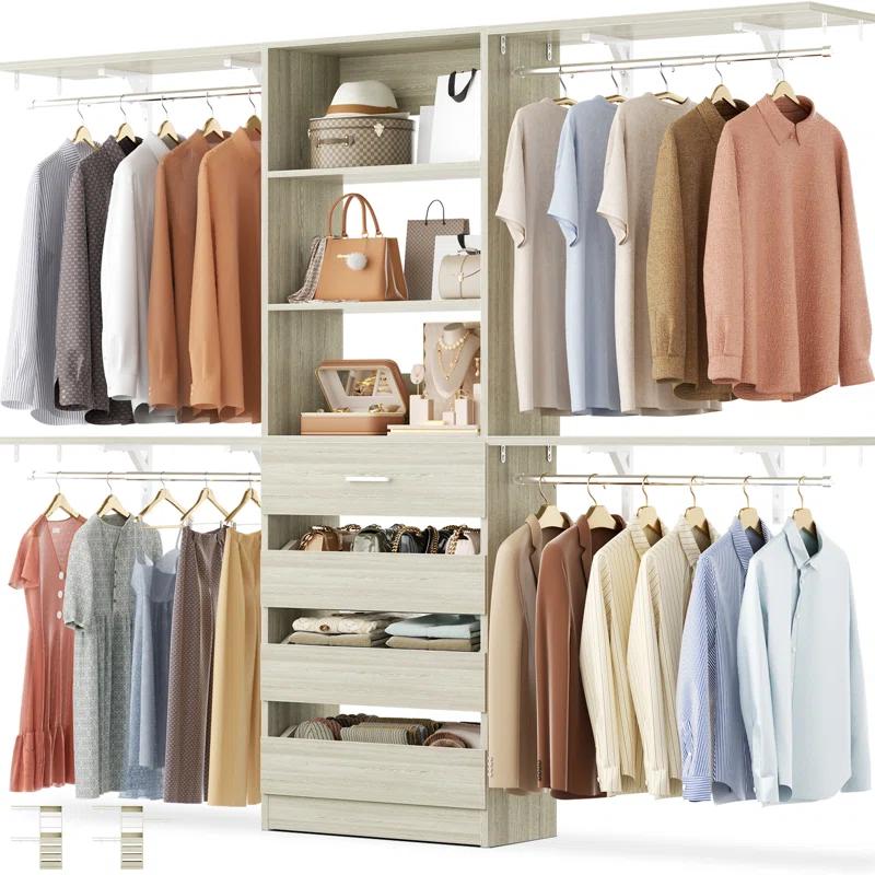 Aheaplus 96'' Closet With 4 Drawers And Shelves,With  4 Clothes Garment Rack