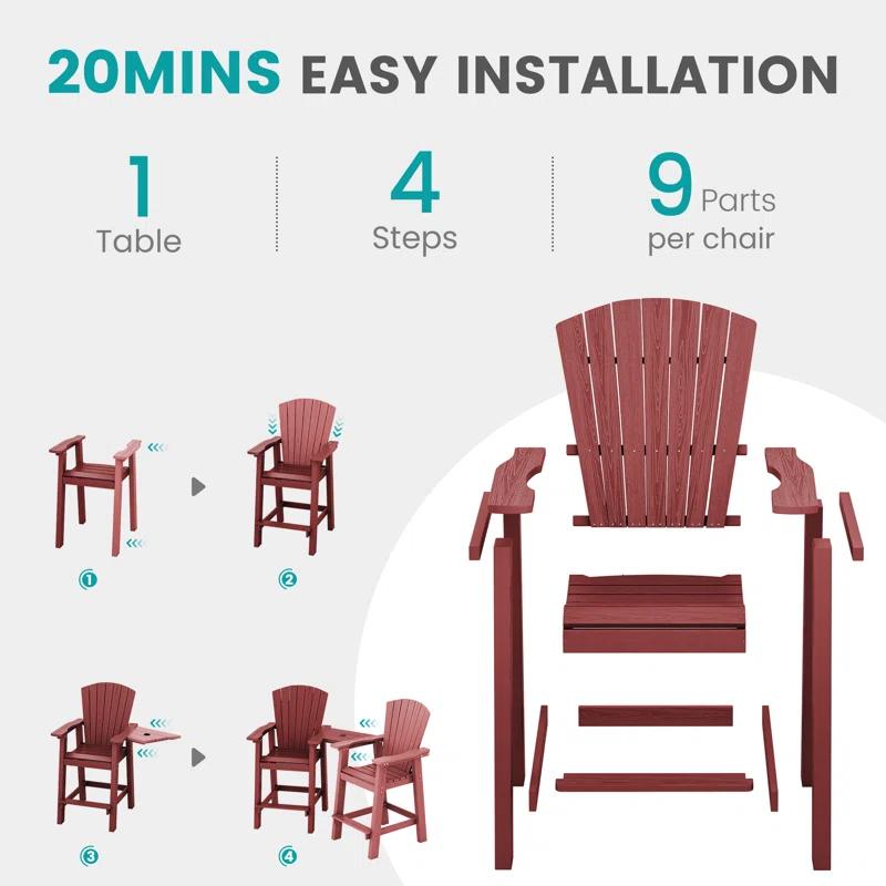 Rosecliff Heights Wolak HDPE Outdoor Adirondack Chair Set With Table