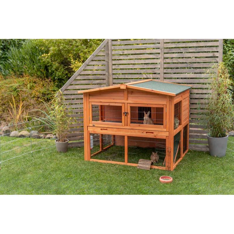 TRIXIE Deluxe 2-Story Rabbit Hutch with Run, Attic Storage Ramp, Ideal for Rabbits Guinea Pigs