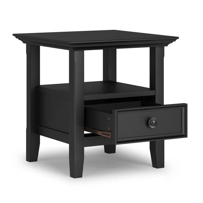 Simpli Home Amherst Solid Wood Transitional End Table with Drawer and Shelf