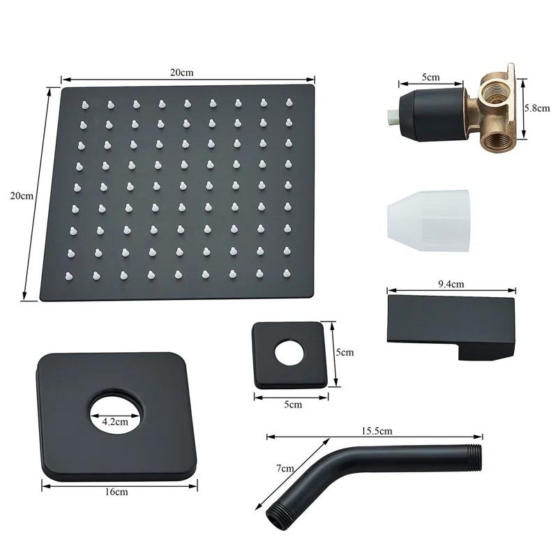 Matte Black Shower Faucet Set Bathroom Rain Shower System 8in Shower Head Combo