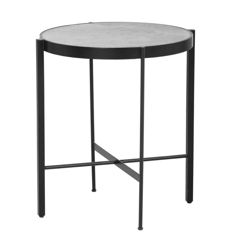 Transitional 20'' Round White Stone Top Metal End Table