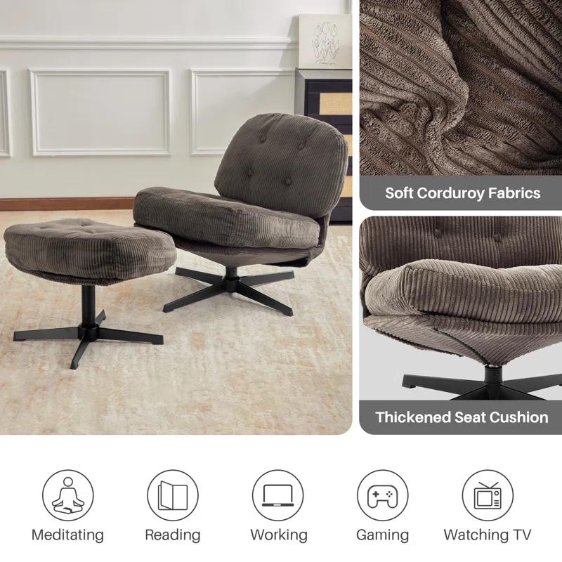 Red Barrel Studio® Hardyal Upholstered Swivel Accent Chair with Ottoman