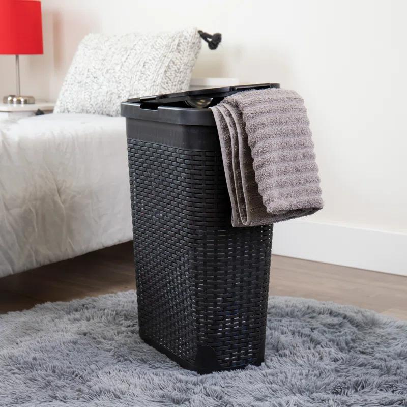 Mind Reader 40L Slim Laundry Hamper, Clothes Basket, Lid, Wicker Design, Plastic & Reviews | Wayfair