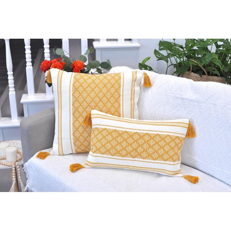 Oveesha Boho Lumbar Pillow Covers With Tassels, Outdoor/ Indoor Cotton Woven Rectangular Pillowcases (Set of 2)