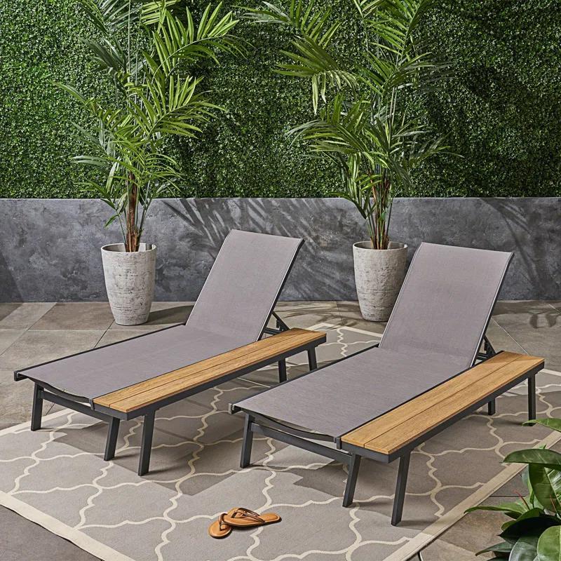 Hokku Designs Waterloo Chaise Lounge With Attached Wood Side Table(Set Of 2)