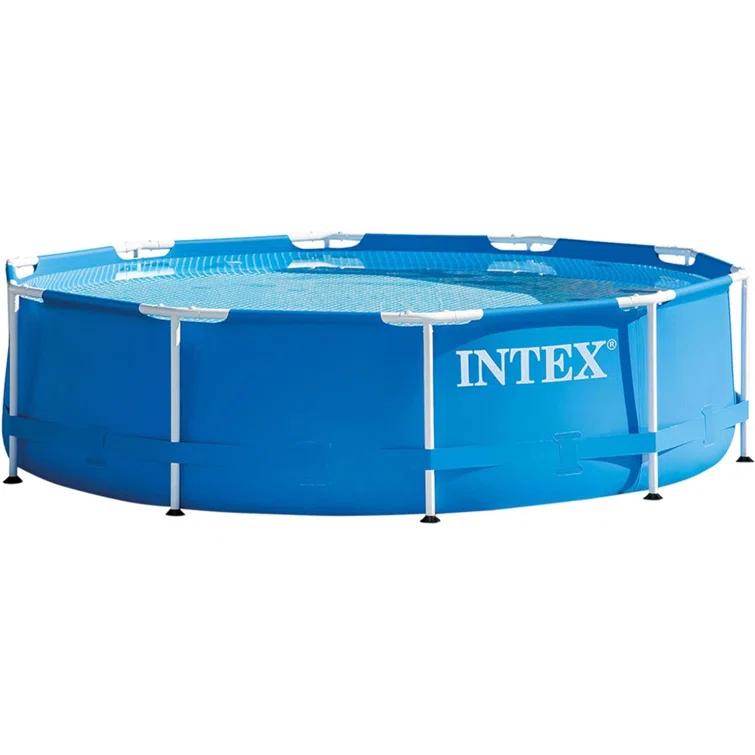 Intex Intex Round Metal Frame Outdoor Backyard Above Ground Swimming Pool